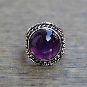 Amethyst Gemstone ring, Sterling Silver jewelry, gift for her, Braided Designs, Handmade Jewelry, Natural Purple amethyst, Thanksgiving Gift