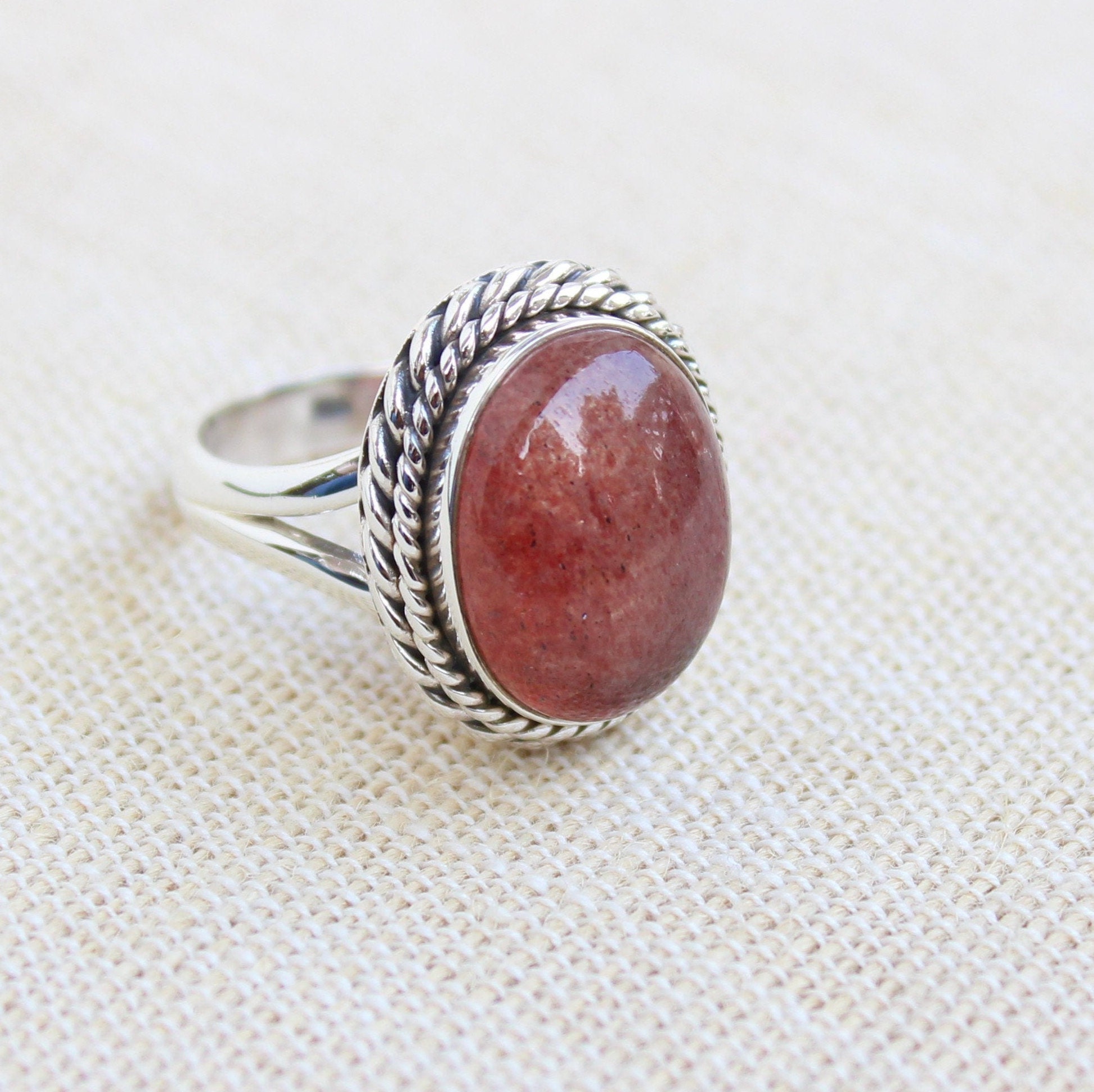 Strawberry Quartz Ring Sterling Silver Jewelry Natural Etsy