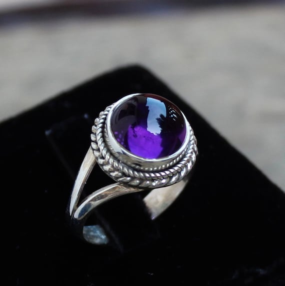 Amethyst Gemstone ring, Sterling Silver jewelry, Dainty Rings, gift for her, Braided Design Rings, Handmade Jewelry, Natural Purple gemstone