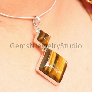 Tiger's eye Pendant, Sterling Silver Handmade Jewelry, gift for her, anniversary gift, gemstone Necklace, duel gemstone pendant, pendants