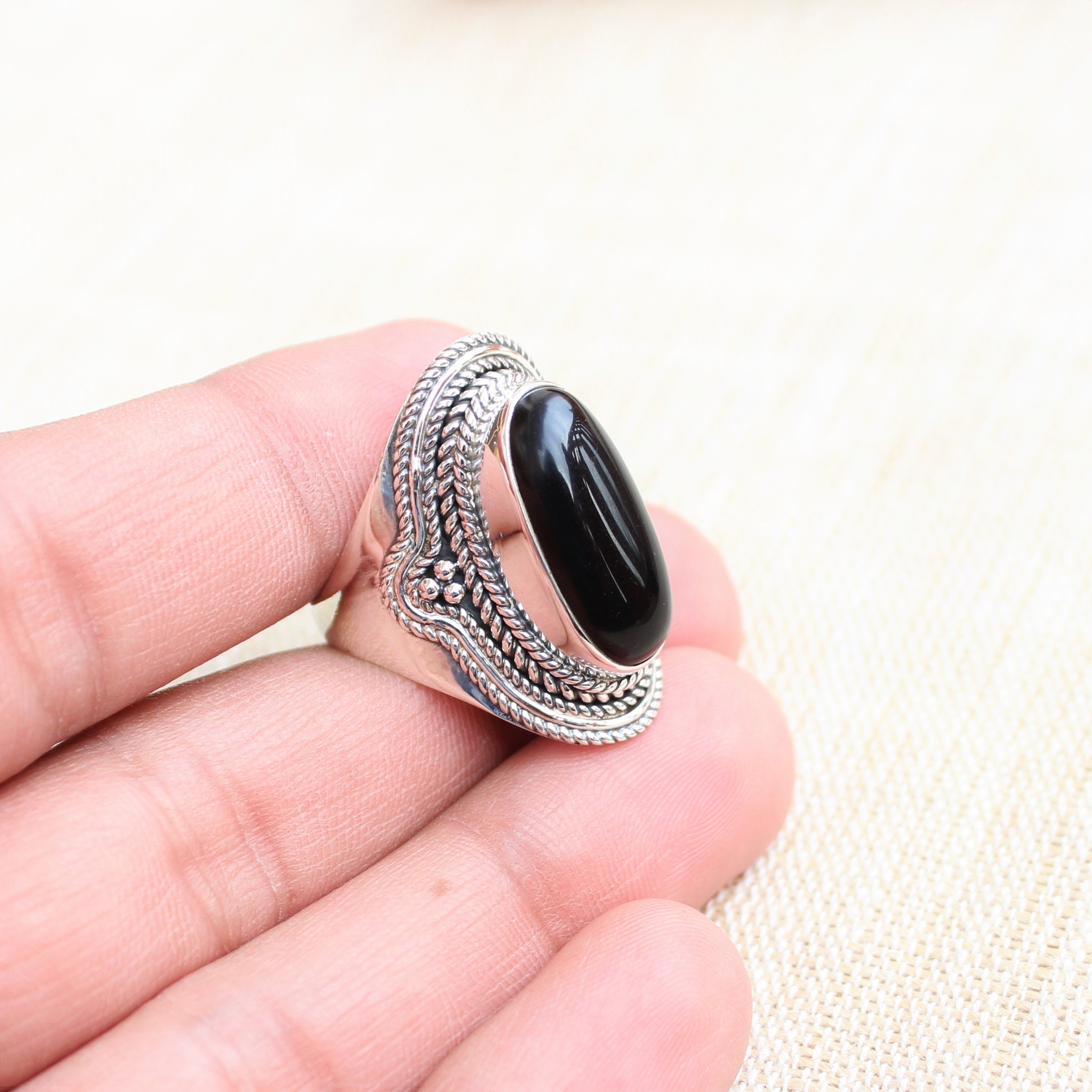 Black Onyx Ring Gift for Her Dainty Ring Wedding Jewelry - Etsy