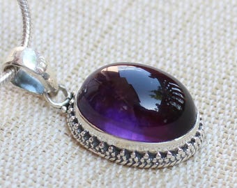 Handmade Sterling Silver Amethyst Pendant - Natural Purple Gemstone