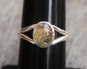 Golden rutile ring, sterling silver rings, engagement ring, natural healing rutilated quartz jewelry, promise ring, midi rings, gift for her