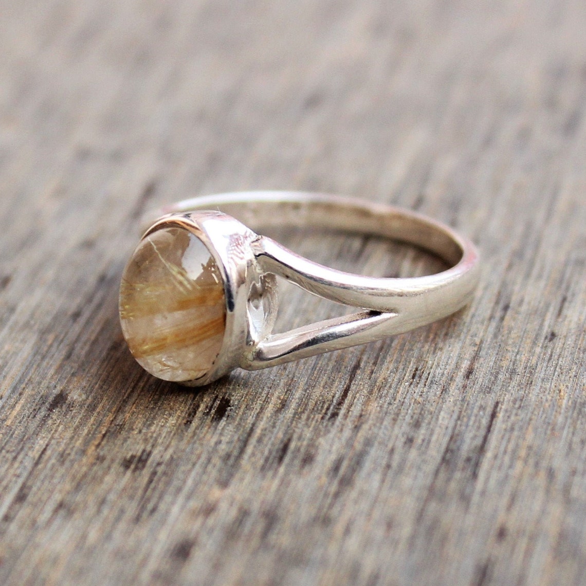 Golden Rutile Ring, Sterling Silver Rings, Engagement Ring, Natural ...