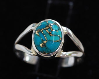 Turquoise sterlingzilveren ring Mohave: ovale edelsteensieraden