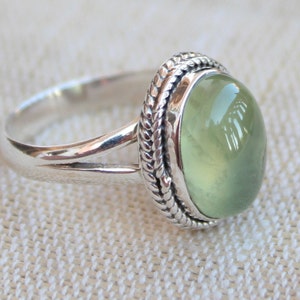 Prehnite Sterling Silver Rings, Stone of prophecy, Gift for her, Natural Green Prehnite, Gemstone Cabochons, Anniversary gift, Stack rings