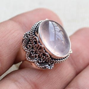Rose Quartz ring, sterling silver handmade jewelry, gift for her, natural Pink quartz, love stone, anniversary gift ideas, Statement Rings