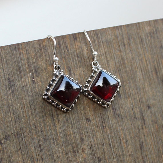 Boucles D'Oreilles Argent Sterling Grenat Tsavorite Fait Main - Pierres Naturelles - ROSEMIMOSA