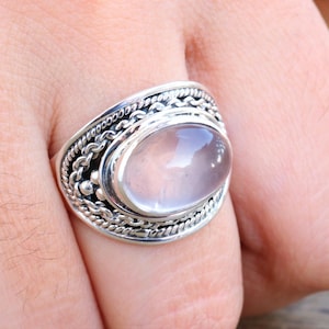 Rose Quartz sterling silver handmade ring, gift for her, Pink quartz, natural gemstone, love stone, Anniversary gift ideas, Statement Rings
