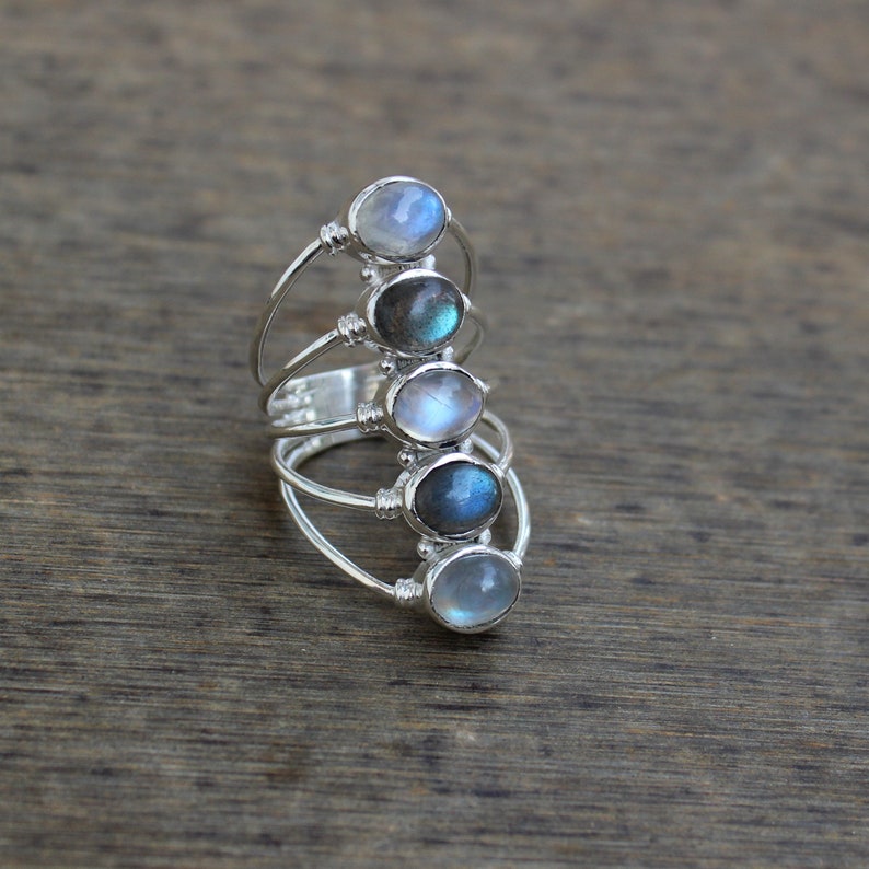 Rainbow Moonstone labradorite Ring, Sterling Silver Jewelry, natural blue flash gemstones, dark moonstone, rainbow moonstone, gift for her image 7