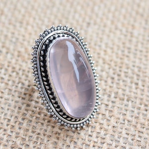 Rose Quartz sterling silver handmade ring, gift for her, Pink quartz, natural gemstone, love stone, Anniversary gift ideas, Statement Rings
