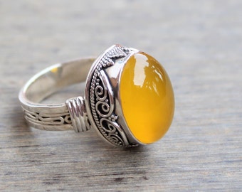 Mango Chalcedony Ring, Yellow Gemstone Sterling Silver Handmade Rings, Gift for her, Statement Rings, Anniversary gift, Mango Stone Jewelry,