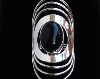 Schwarzer Onyx-Sterlingsilber-Ring: Handgemachter Statement-Schmuck
