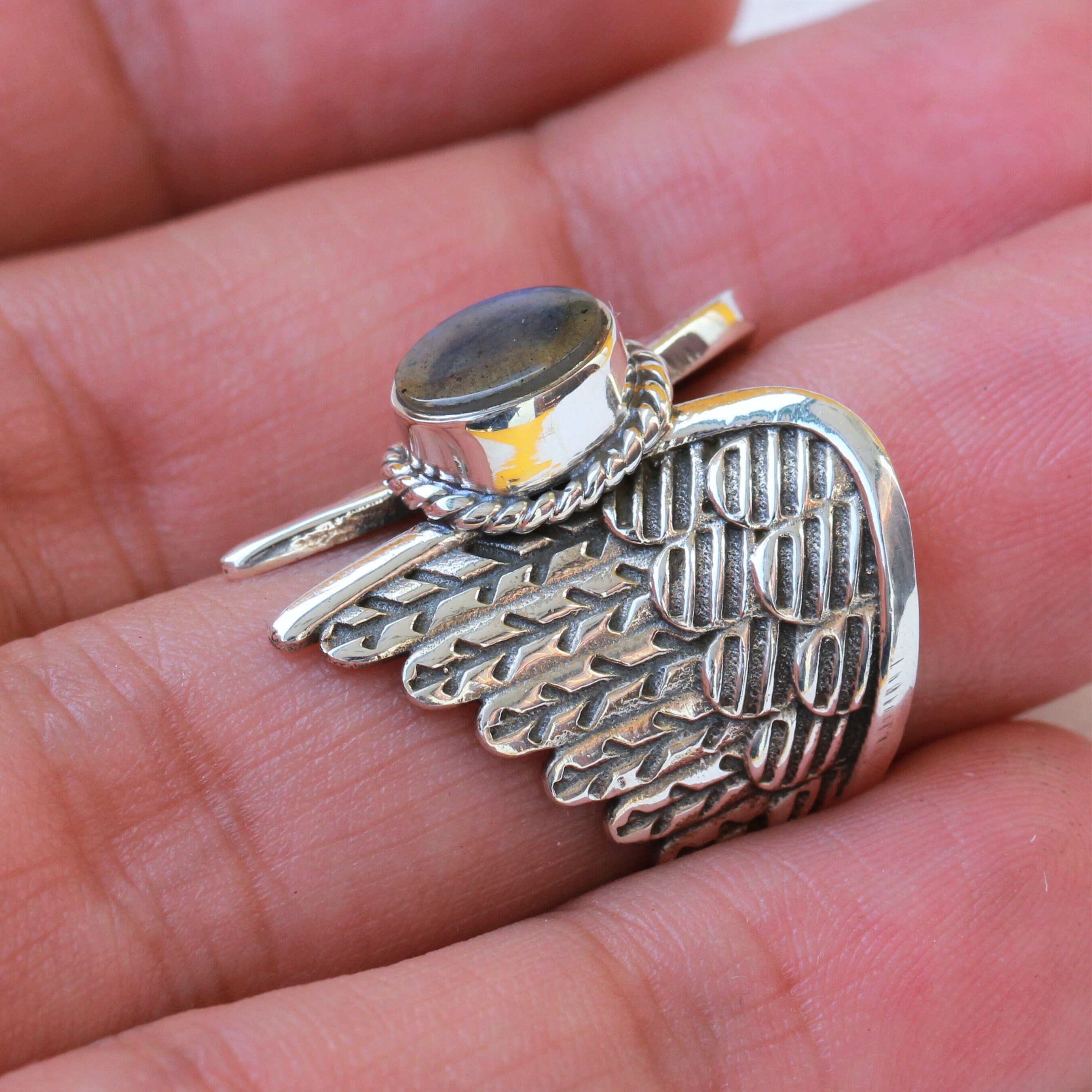 Labradorite Angel Wings Ring: Sterling Silver Memorial Jewelry - Etsy