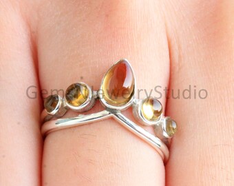 Anillo multipiedra de plata esterlina con citrino natural