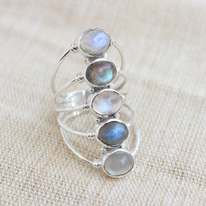Rainbow Moonstone labradorite Ring, Sterling Silver Jewelry, natural blue flash gemstones, dark moonstone, rainbow moonstone, gift for her image 2