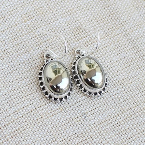 Handmade Sterling Silver Pyrite Earrings: Teardrop Gemstone Jewelry