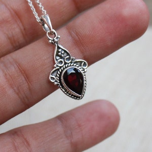 Garnet Pendant, Sterling Silver necklace, Natural Red Almandine Garnet, Gift for her, Christmas Jewelry, anniversary gift, Thanksgiving gift