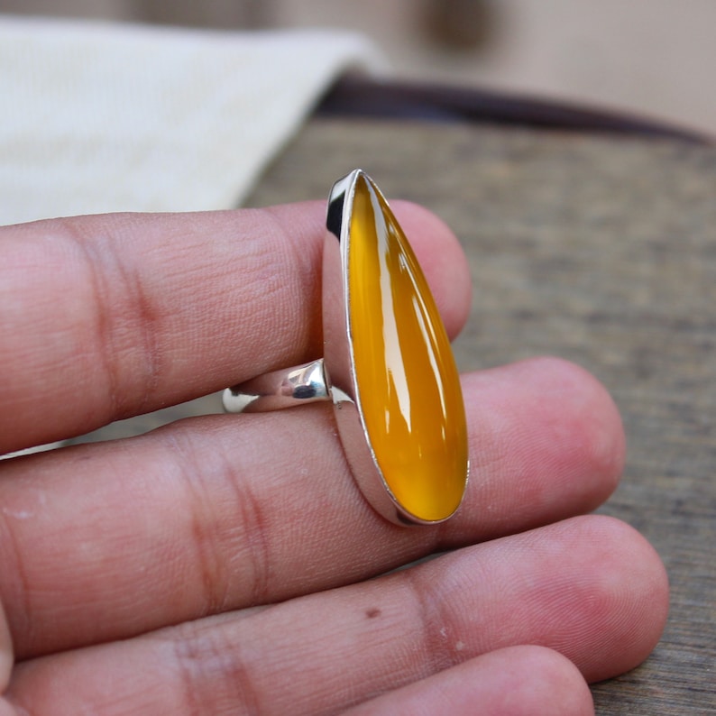 Mango Chalcedony Ring Gift for her Christmas Jewelry Statement Rings Yellow Gemstone Mango Chalcedony Sterling Silver Handmade Ring