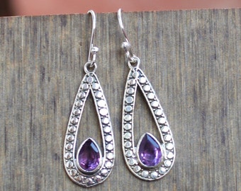 Amethyst Earrings, Sterling Silver Jewelry, Natural purple calibrated amethyst , Drop earrings, Gift for her, Dainty Jewelry, Ready to ship