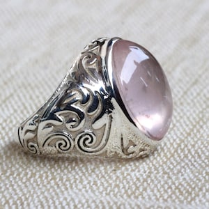 Rose Quartz sterling silver ring, gift for her, natural Pink quartz,  love stone, Anniversary gift ideas, Statement Rings, designer jewelry