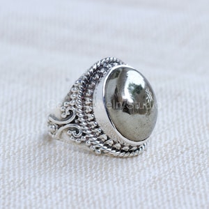 Pyrite Sterling silver ring, gift for her, Natural Pyrite gemstone, spiritual gift, newlywed Jewelry gift, custom made Jewelry, energy stone