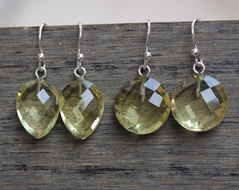 Lemon Quartz Gemstone, Briolette Dangles, Sterling Silver Jewelry, Ready to ship, free shipping, gift for her, Anniversay quartz, earrings