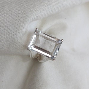Emerald Cut Crystal Quartz Ring: Sterling Silver Prong Setting