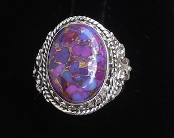 Bague Argent 925 Turquoise Violette De Mohave - Taille 54 (US 7) - Pierre Fine