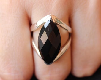 Black Onyx Ring Handmade Sterling Silver Cocktail jewelry