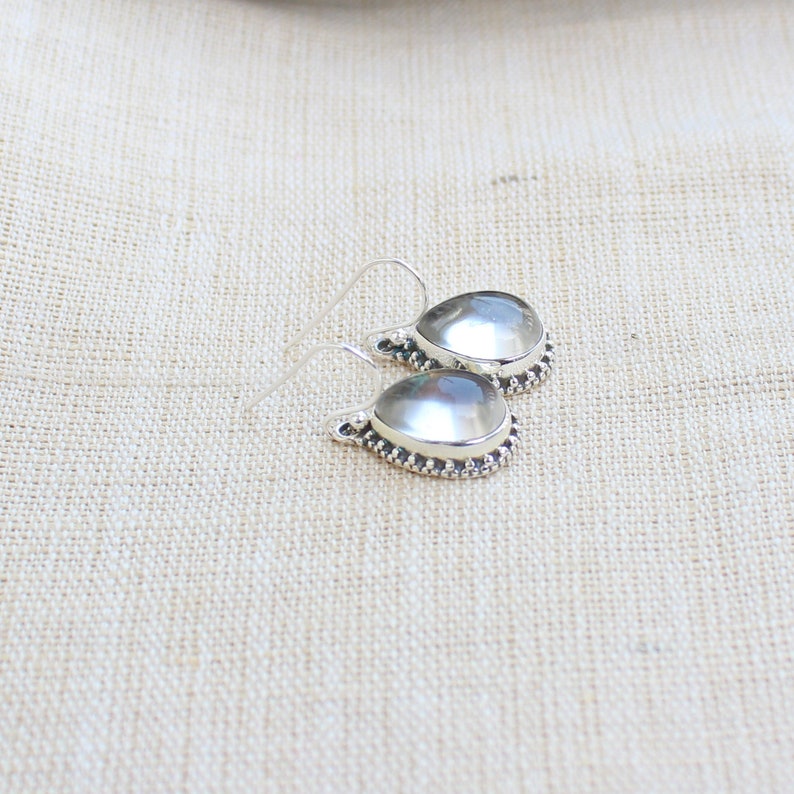 gift for her Loop Dangles Christmas gift earrings Gemstone Cabochons Sterling Silver Jewelry Crystal Quartz Earrings Ready to ship