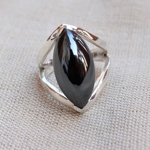 Hematite Sterling silver ring, gift for her, Natural Hematite gemstone Jewelry, Natural iron ore gemstone, Statement ring, Christmas Jewelry