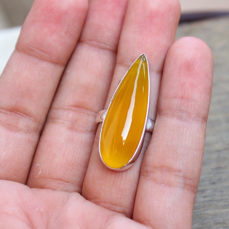Mango Chalcedony Ring Gift for her Christmas Jewelry Statement Rings Yellow Gemstone Mango Chalcedony Sterling Silver Handmade Ring