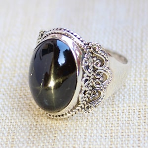 Black Star Diopside Ring, sterling silver Jewelry, Statement ring, gift for her, Anniversary gift, Natural star Diopside gemstone, Boho Ring
