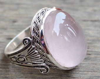 Rose Quartz Sterling Silver Ring, Gift for her, Natural Rose Quartz Gemstone, love stone, Anniversary gift, Statement Rings,