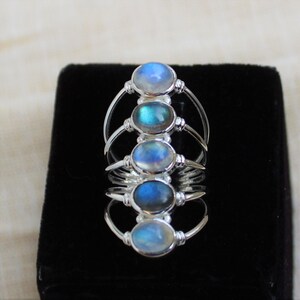 Rainbow Moonstone labradorite Ring, Sterling Silver Jewelry, natural blue flash gemstones, dark moonstone, rainbow moonstone, gift for her image 10