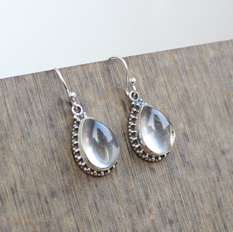 gift for her Loop Dangles Christmas gift earrings Gemstone Cabochons Sterling Silver Jewelry Crystal Quartz Earrings Ready to ship