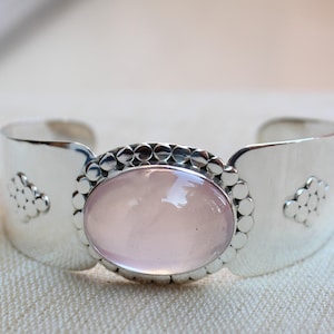 Rose quartz sterling silver handmade cuff, pink quartz, bracelet, bangles, dainty jewelry, natural love stone, designer stylish jewelry