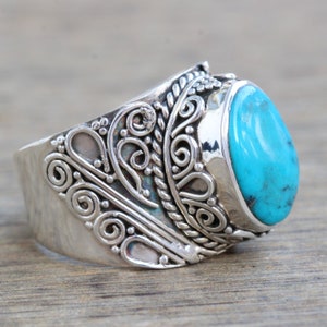 Turquoise Rings, Sterling Silver handmade jewelry, Natural Tibetan turquoise Rings, Anniversary Gift ideas, Birthstone Rings, Valentine gift
