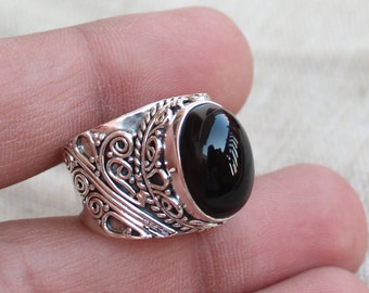 Black Onyx handmade Rings, Gift for her, boho Ring, Dainty Jewelry, Sterling silver Rings, Evil eye Protection, Onyx Jewelry, Stackable Ring