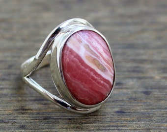 Rhodochrosite Ring, sterling silver Jewelry, gift for her, Natural Rhodochrosite, Crystal gemstone, Statement rings, Christmas Jewelry