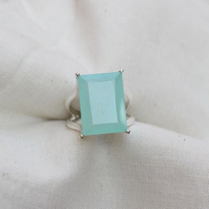 Aqua Chalcedony ring, sterling silver ring, gift for her, boho ring, Christmas jewelry, cut stone ring, anniversary ring, prong setting ring