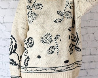 Embellished Rose Print Chunky Knit Jumper