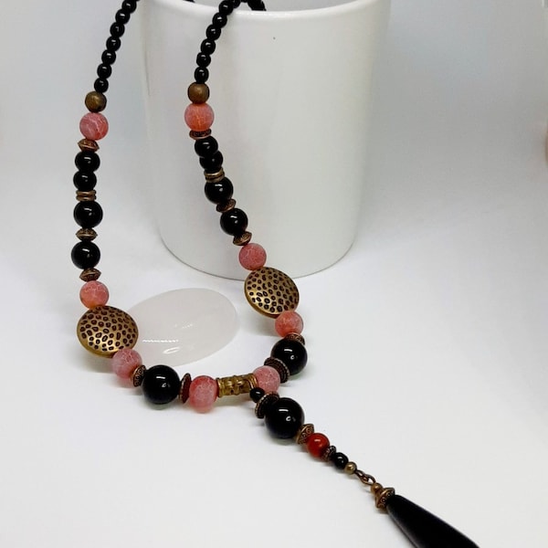 Collier ethnique chic marron et noir