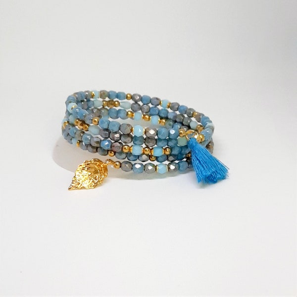 Bracelet mémo perles tchèques bleues