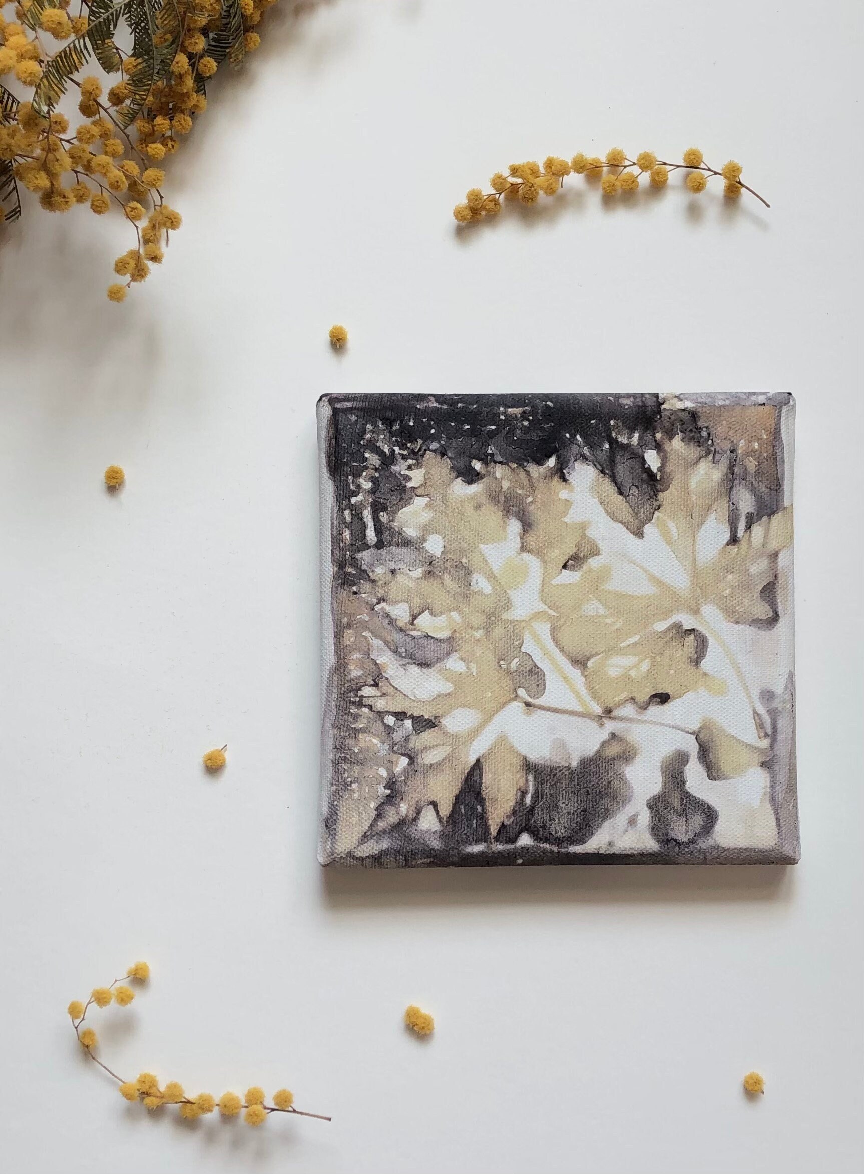 Original Unique Ecoprint - Brume Du Matin Impression Botanique Décoration Murale Empreintes Végétale