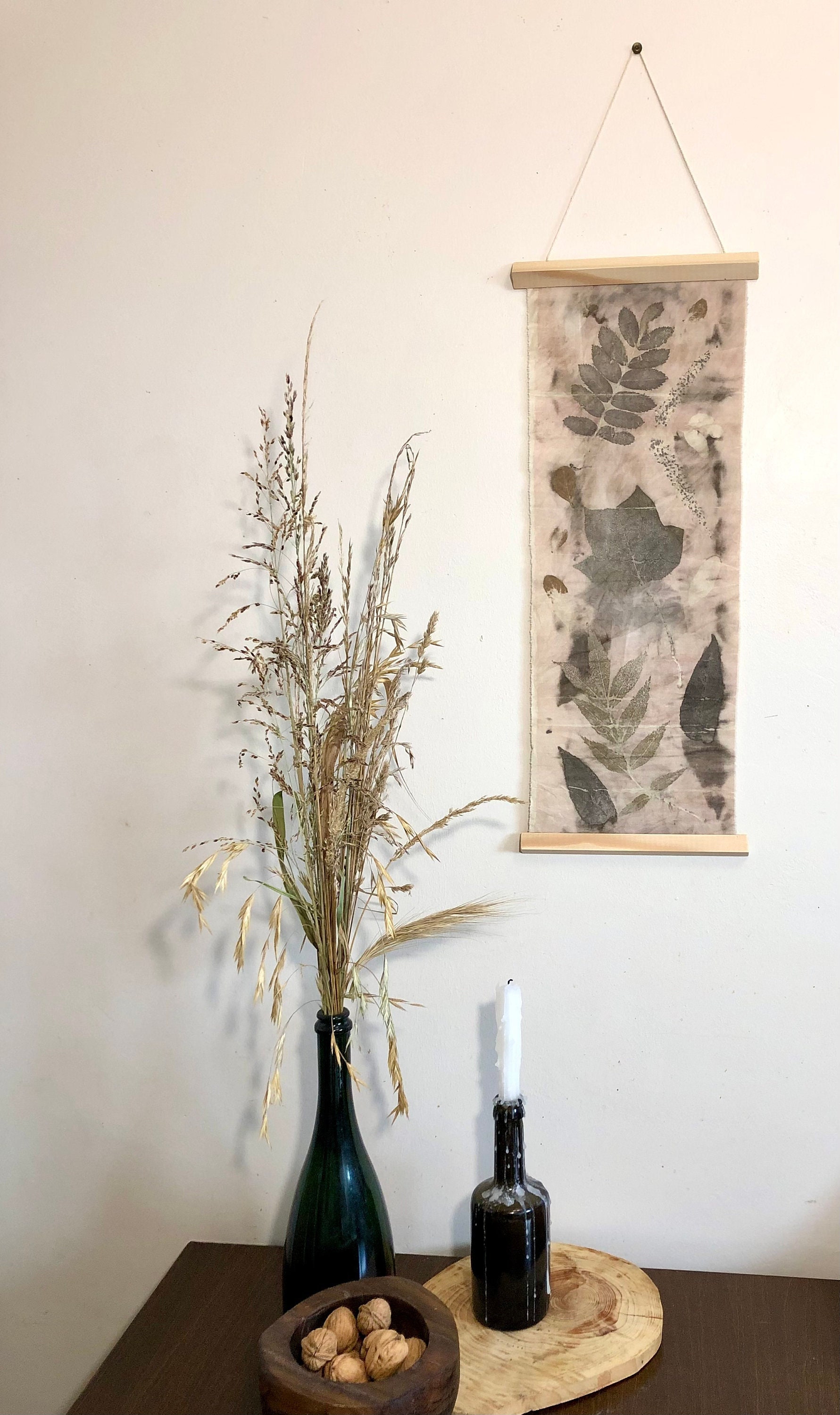 Suspension Murale Rosalie - Ecoprint Décoration Tenture Coton Empreintes Végétales Suspension Cadre 