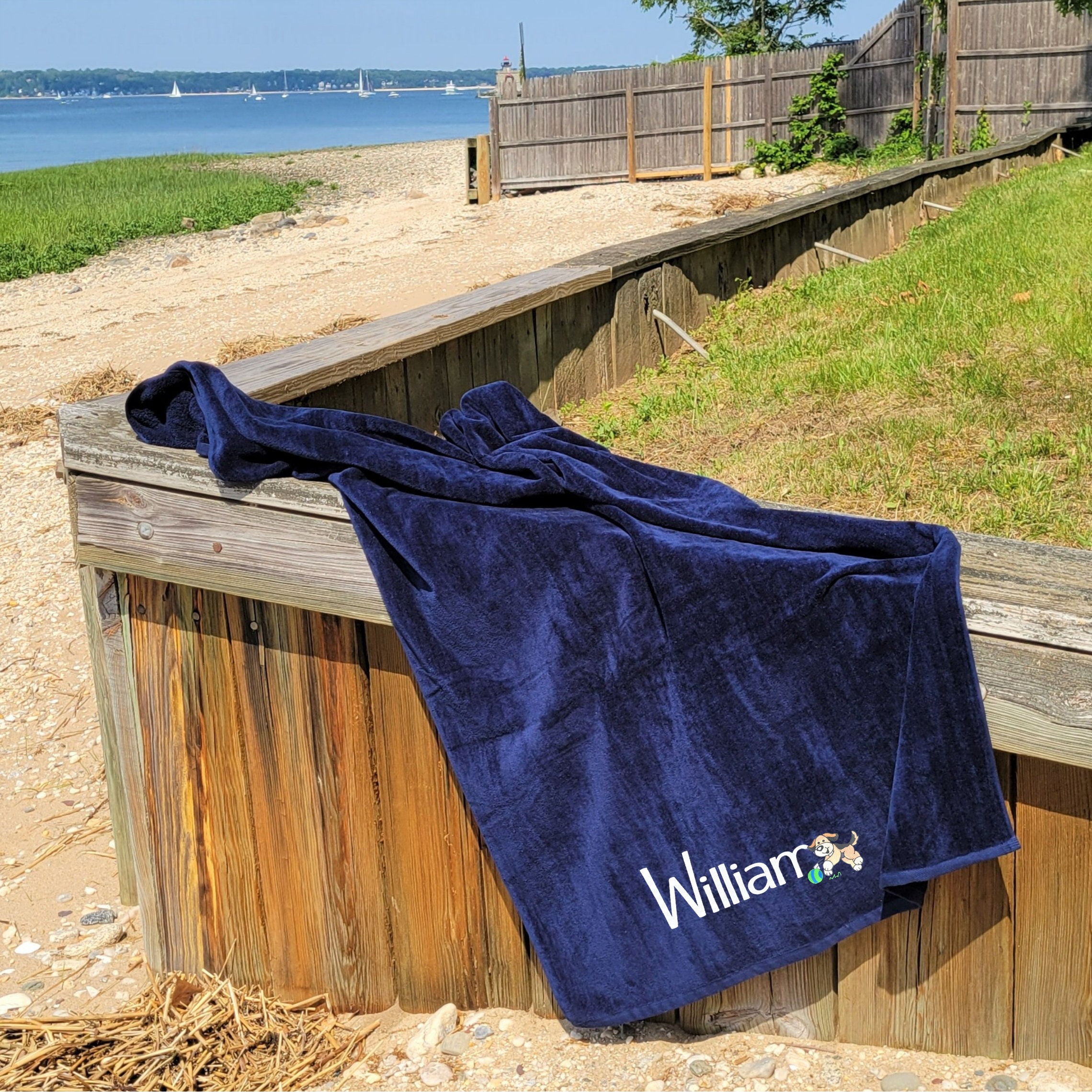 Personalized Embroidered Beach Towel Navy Blue Beach Towel Etsy