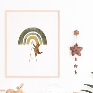 Poster | RegenbogenBär | A4 A3 | Waldtiere Kinderzimmer Boho Regenbogen Bär Bilder Kinderposter Mädchen Junge Baby Geburt Geschenk