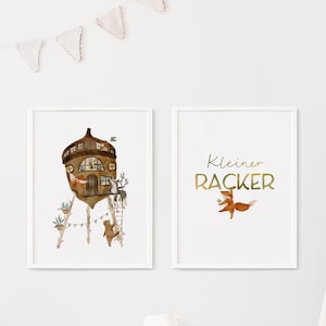 Poster-Set | Kleiner Racker & Eichelhaus | Poster Set / Kinderzimmer Kinderposter Kinderbild Waldtiere Fuchs Bär Mädchen Junge Geburtstag